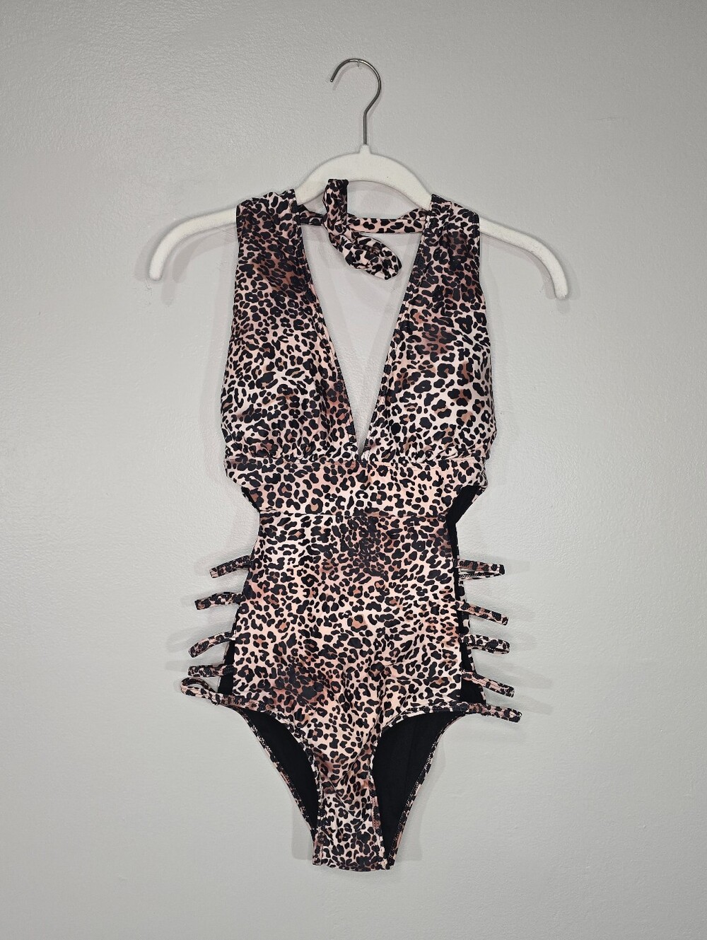NWT Tempt Me Small Leopard Print One-Piece Halter Swimsuit W/cutouts